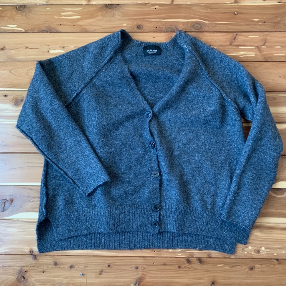 Zara Knit Gray Long Sleeve Button Up Acrylic Cardigan Sweater Medium
